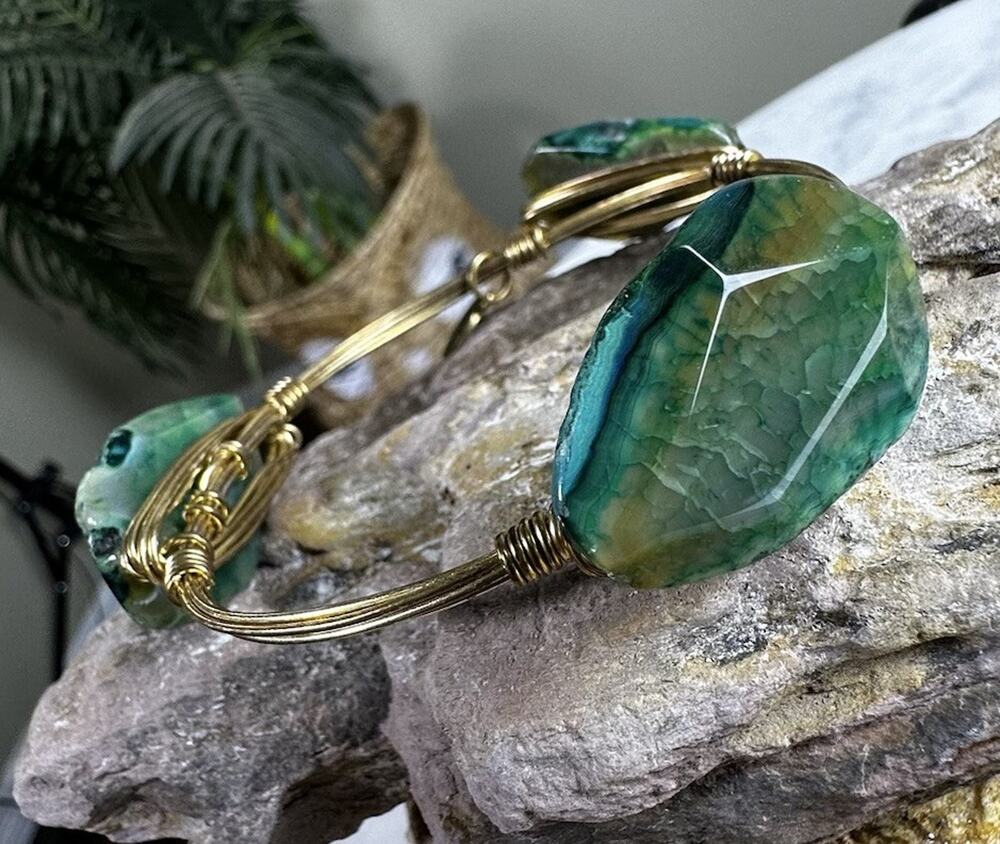 Bourbon & Bowties Copper wired faceted Green Agate - Unique